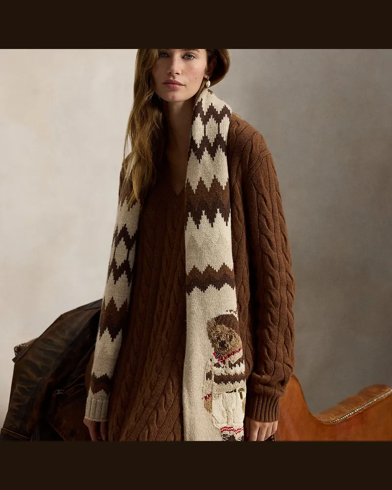 Ralph Lauren Schal aus Wollmischung mit Polo Bear Cream