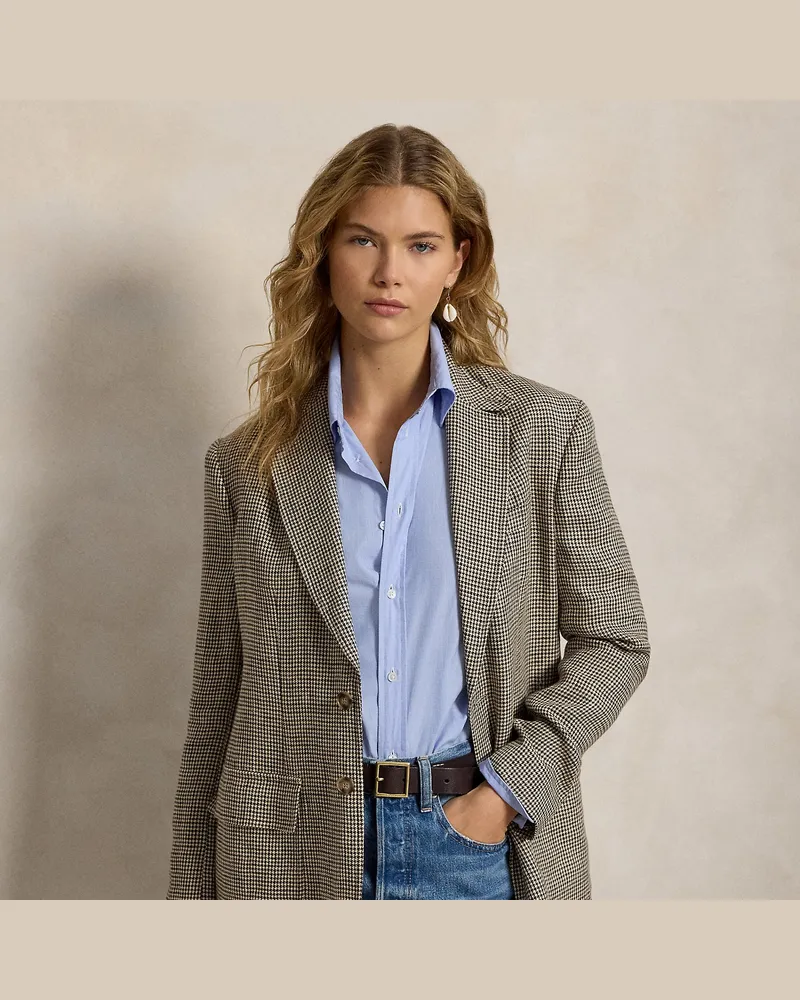 Ralph Lauren Einreihiges Leinensakko mit Karomuster Brown