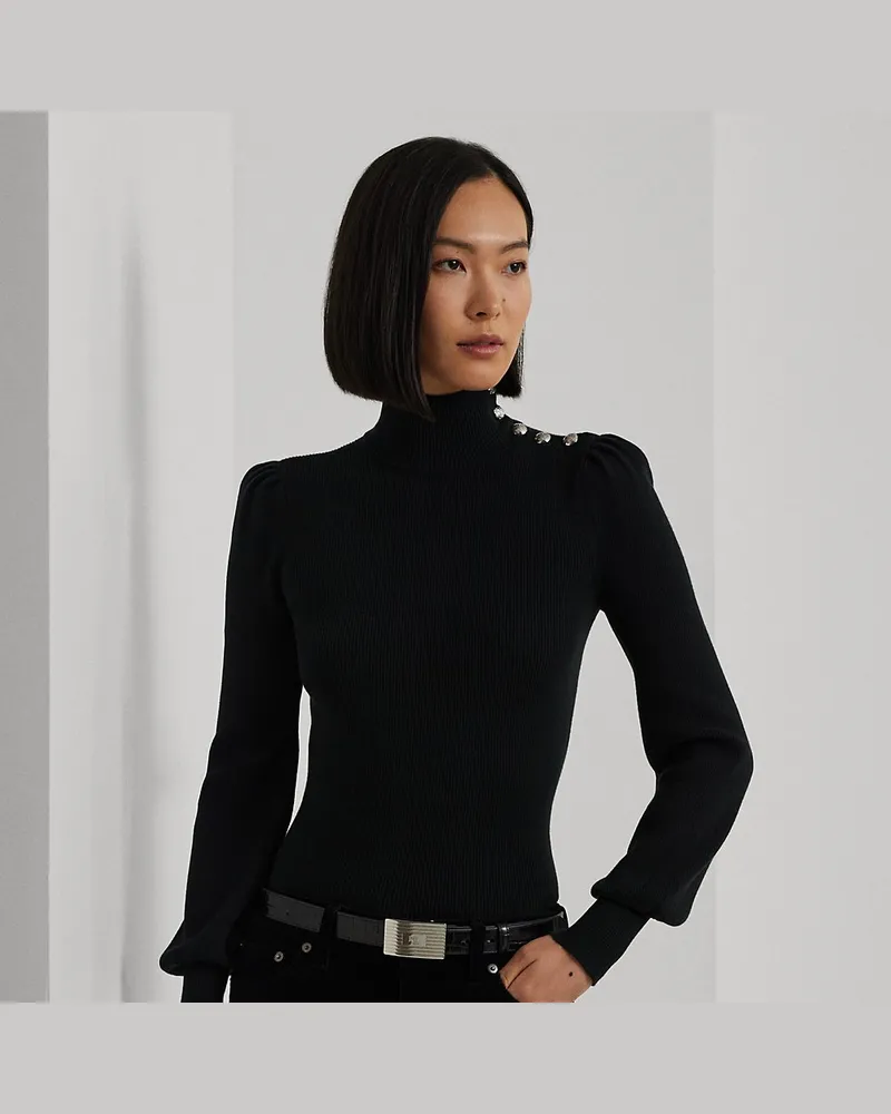 Ralph Lauren Halbrollkragen-Pullover mit Knopfbesatz Black