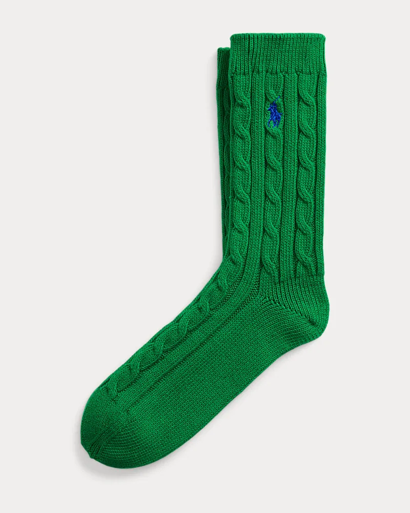 Ralph Lauren Crew-Socken mit Zopfmuster Green