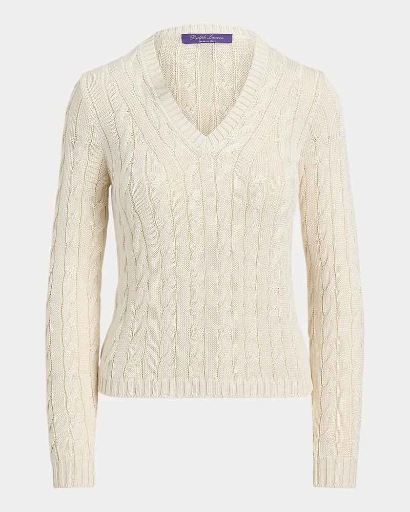 Ralph Lauren Seidenpullover mit Zopfmuster Cream