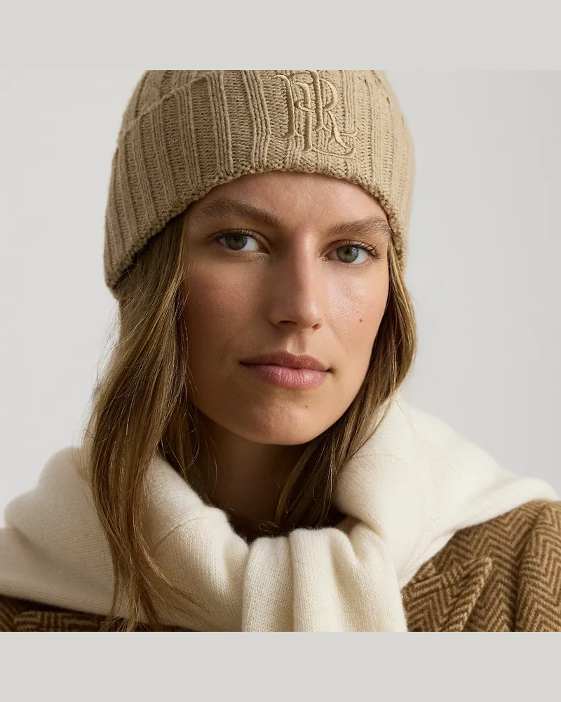 Ralph Lauren Mütze mit Zopfmuster und Logostickerei Tan