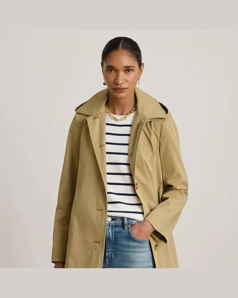 Ralph Lauren Balmacaan-Mantel mit gesticktem Wappen Tan