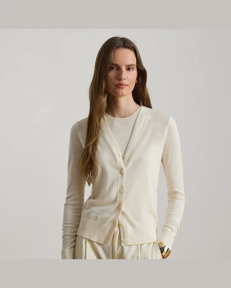 Ralph Lauren Baumwoll-Modal-Cardigan mit V-Ausschnitt Cream