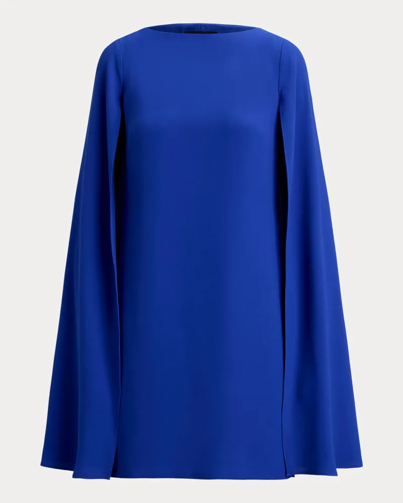 Ralph Lauren Kurzgrößen - Cape-Cocktailkleid aus Georgette Blue