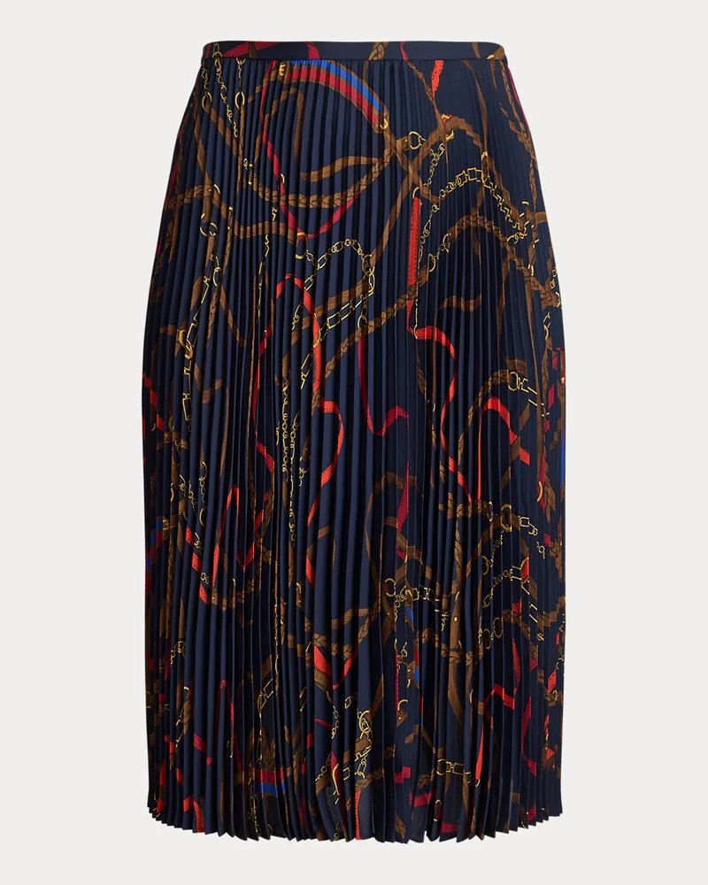Ralph Lauren Plus Größen - Georgette-Faltenrock mit Gürteldruck Blue