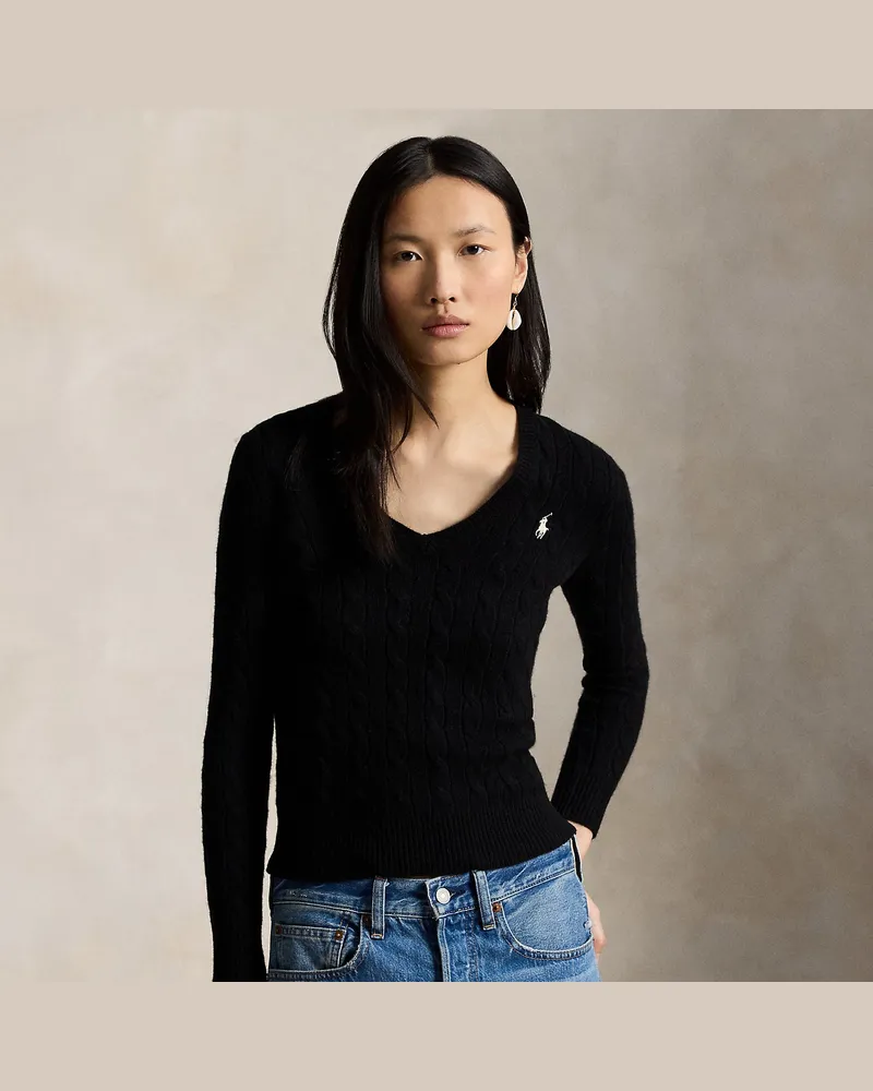 Ralph Lauren Woll-Kaschmir-Pullover mit Zopfmuster Black