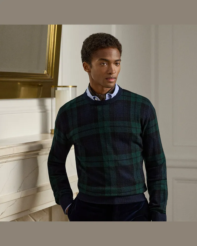 Ralph Lauren Karo-Rundhalspullover aus Kaschmir Black