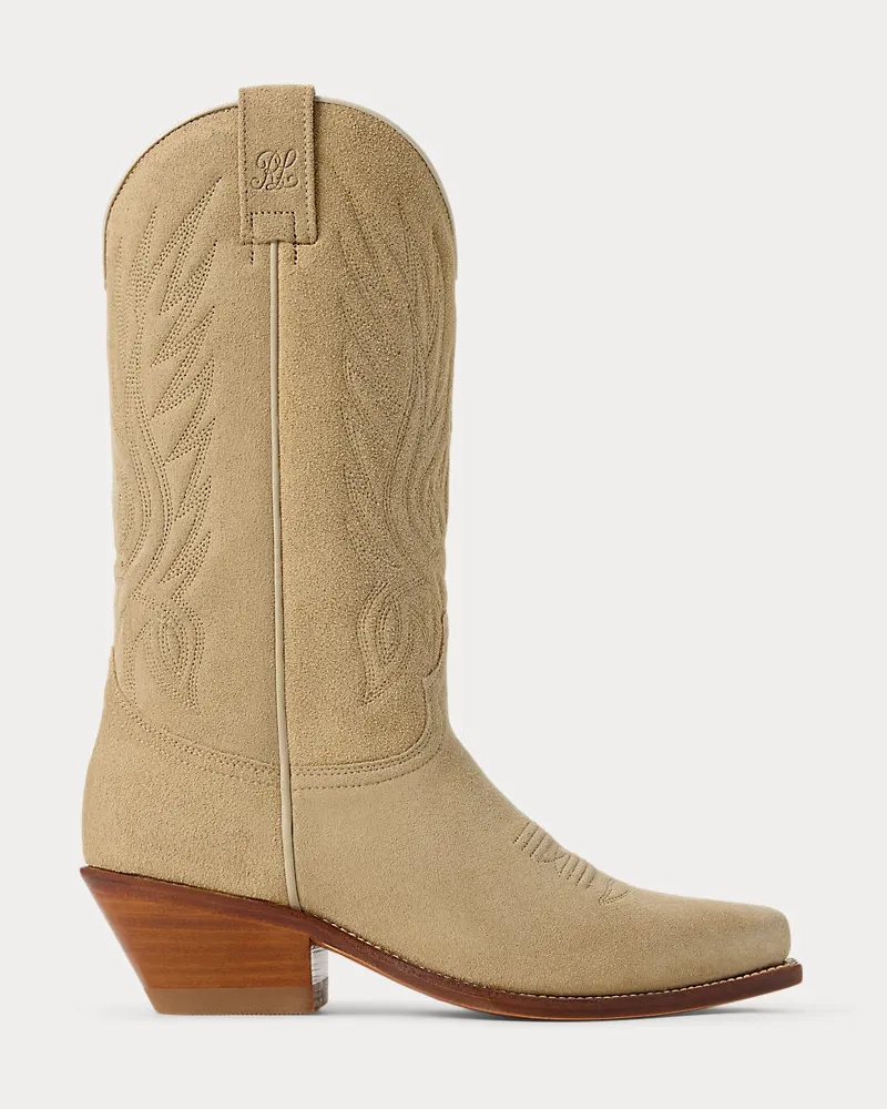 Ralph Lauren Cowboystiefel Chilton aus Kalbswildleder Tan