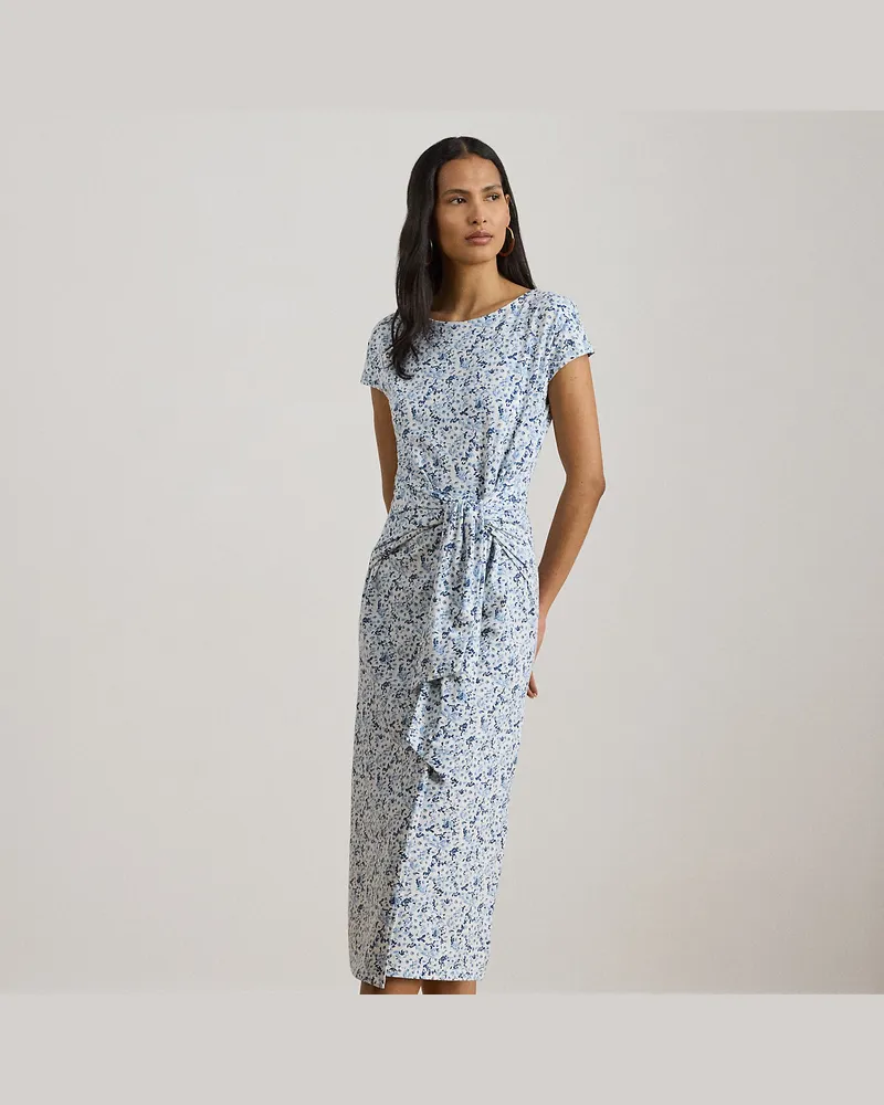 Ralph Lauren Geblümtes T-Shirt-Kleid mit Schnürdetail Blue