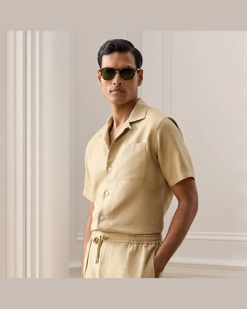 Ralph Lauren Seiden-Leinen Freizeit-Kurzarmhemd Brown