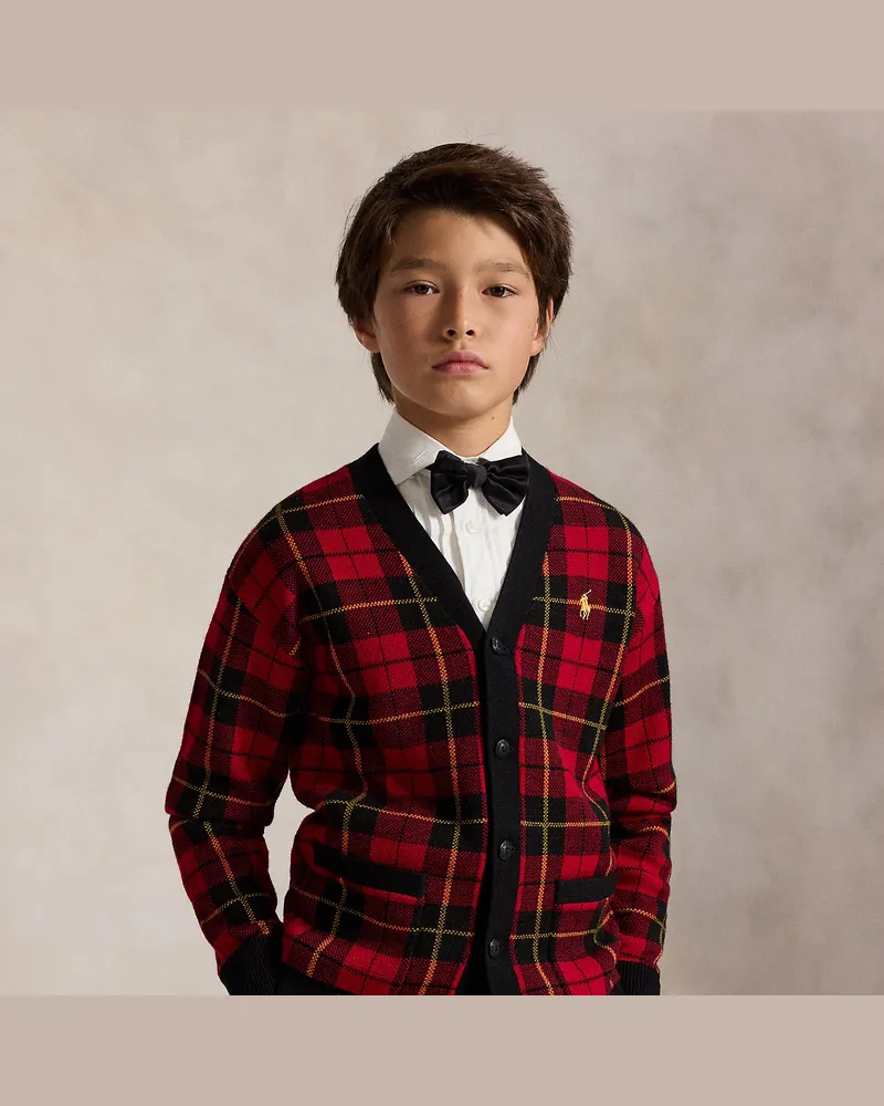 Ralph Lauren Karierter Woll-Cardigan mit V-Ausschnitt Black