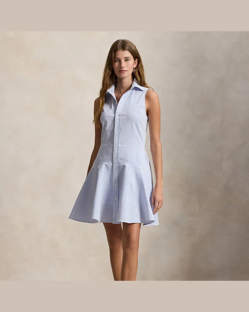Ralph Lauren Ärmelloses Seersucker-Hemdkleid Blue