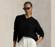 Kaschmir-Zopfpullover mit V-Ausschnitt