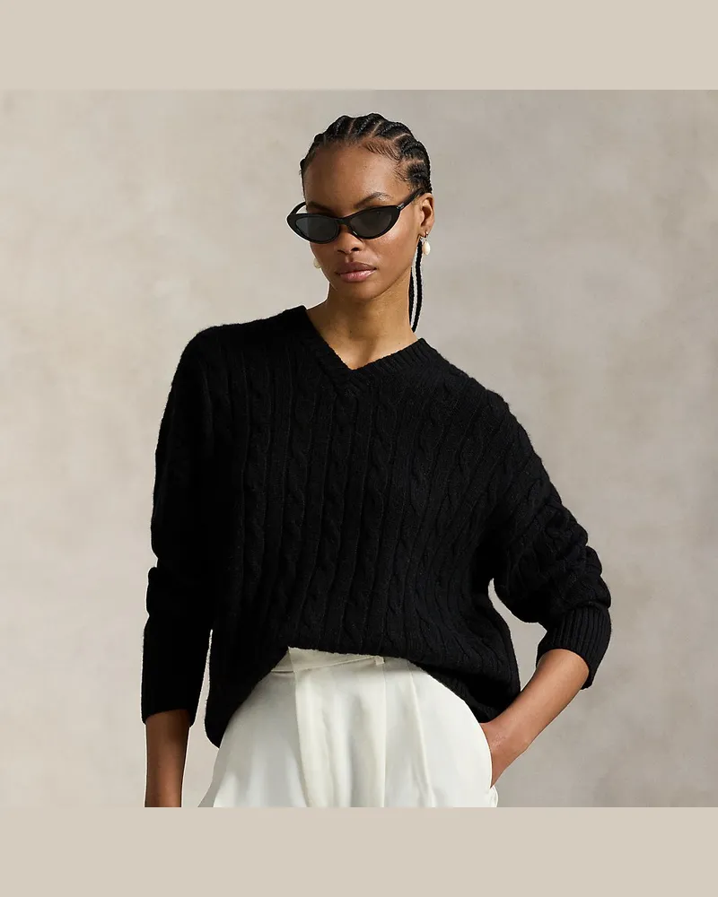 Ralph Lauren Kaschmir-Zopfpullover mit V-Ausschnitt Black