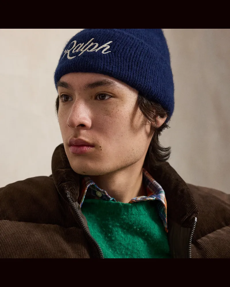Ralph Lauren Die Woll-Alpaka-Mütze mit „ Ralph Lauren“-Logo Blue