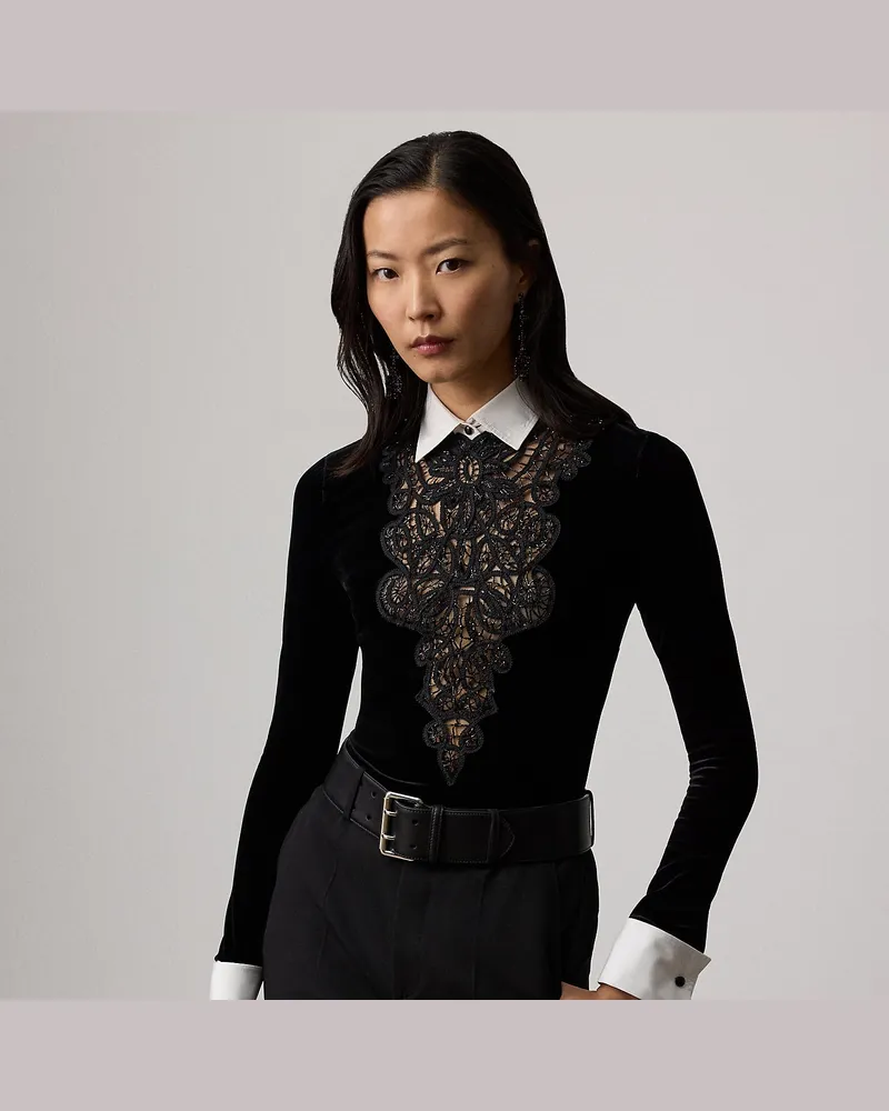 Ralph Lauren Samthemd Missy mit Verzierung Black