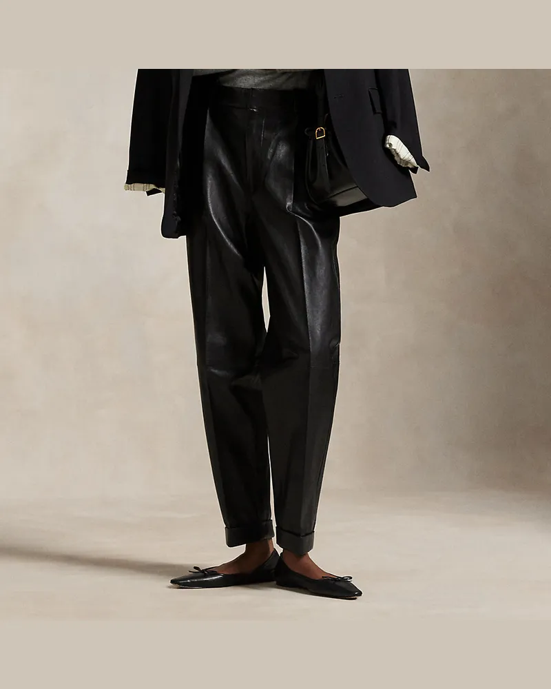 Ralph Lauren Tapered-Fit Lederhose mit Bundfalten Black