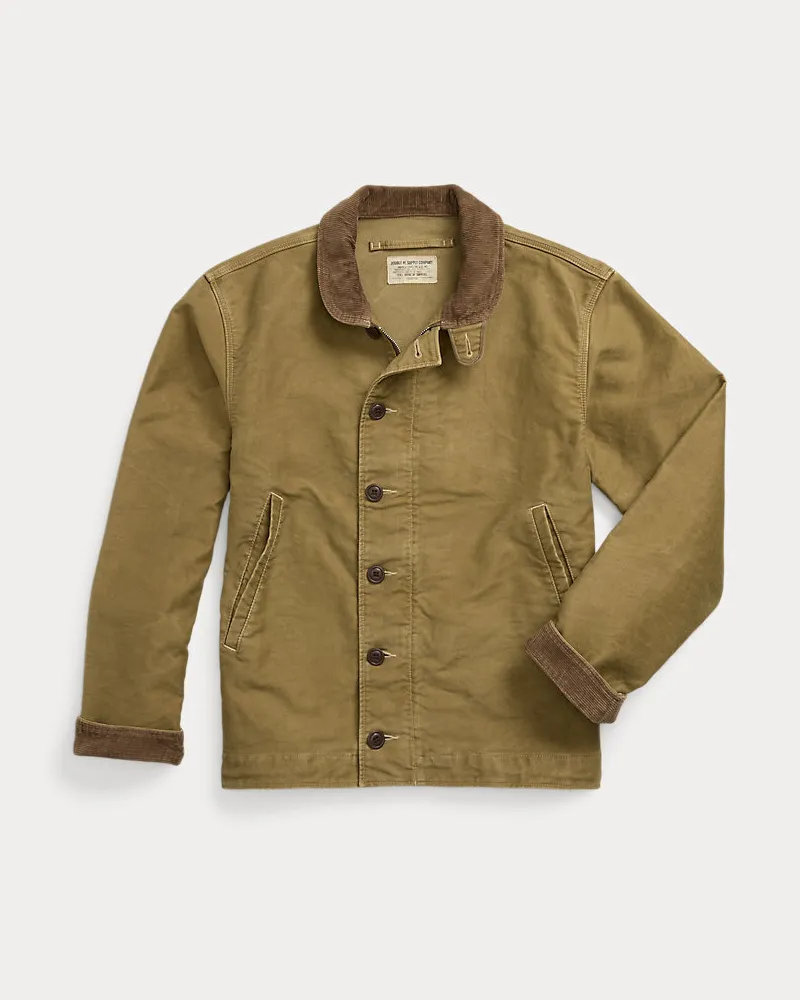 Ralph Lauren Baumwoll-Bootsjacke mit Kordsamtkragen Green