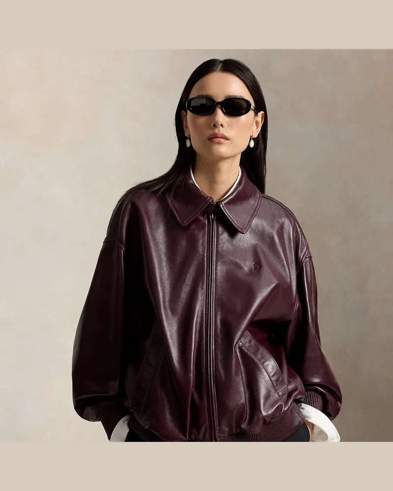 Ralph Lauren Bubble-Lederjacke mit Reißverschluss Red