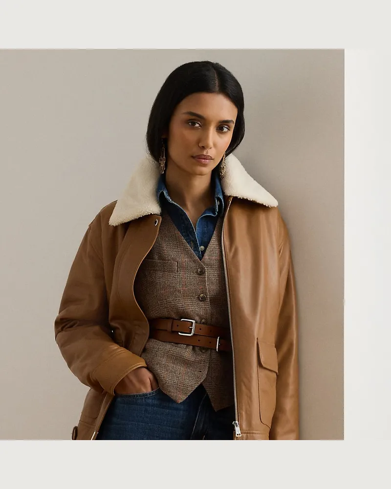 Ralph Lauren Lederjacke mit künstlichem Lammfell Multi