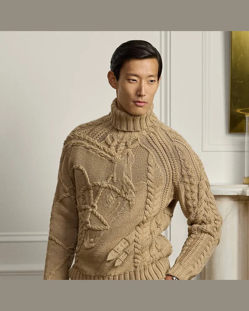 Ralph Lauren Zopfmuster-Pullover im Reitsport-Stil Tan