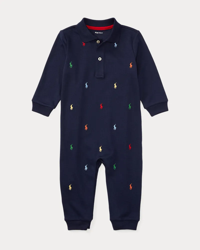 Ralph Lauren Weicher Baumwoll-Strampler mit Polo Pony Blue