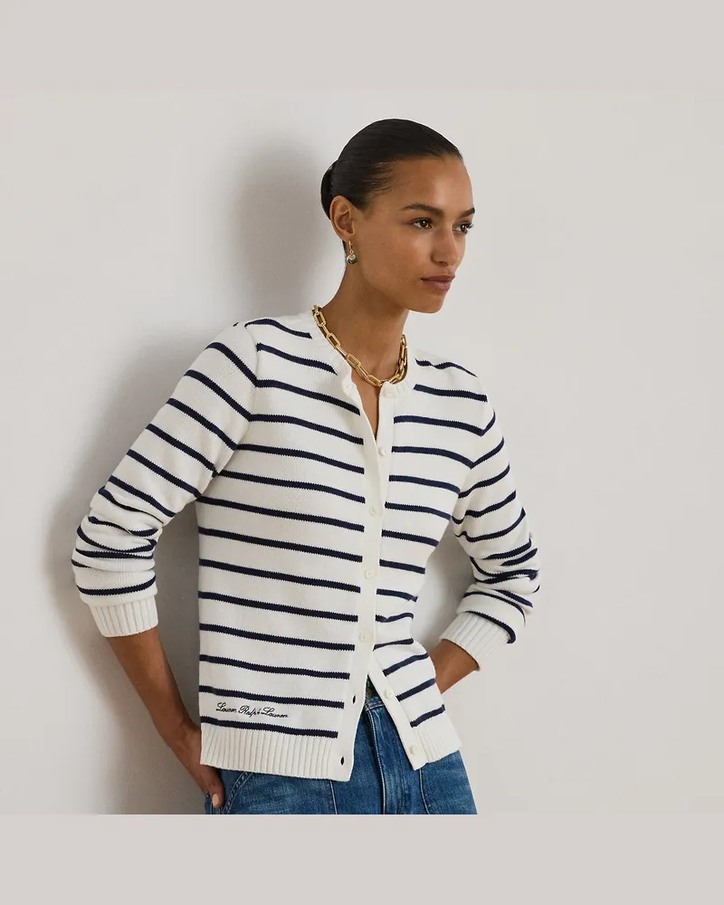 Ralph Lauren Gestreifte Baumwollstrickjacke White