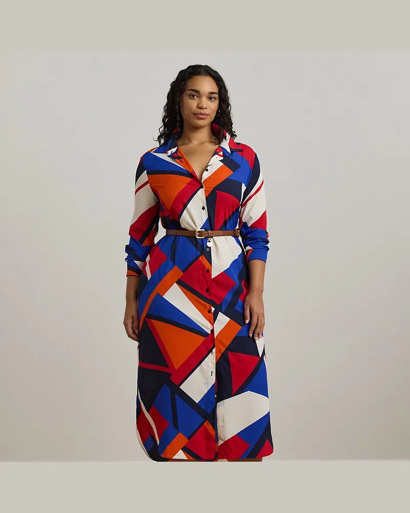 Ralph Lauren Plus Größen - Crêpe-Hemdkleid mit Muster Blue