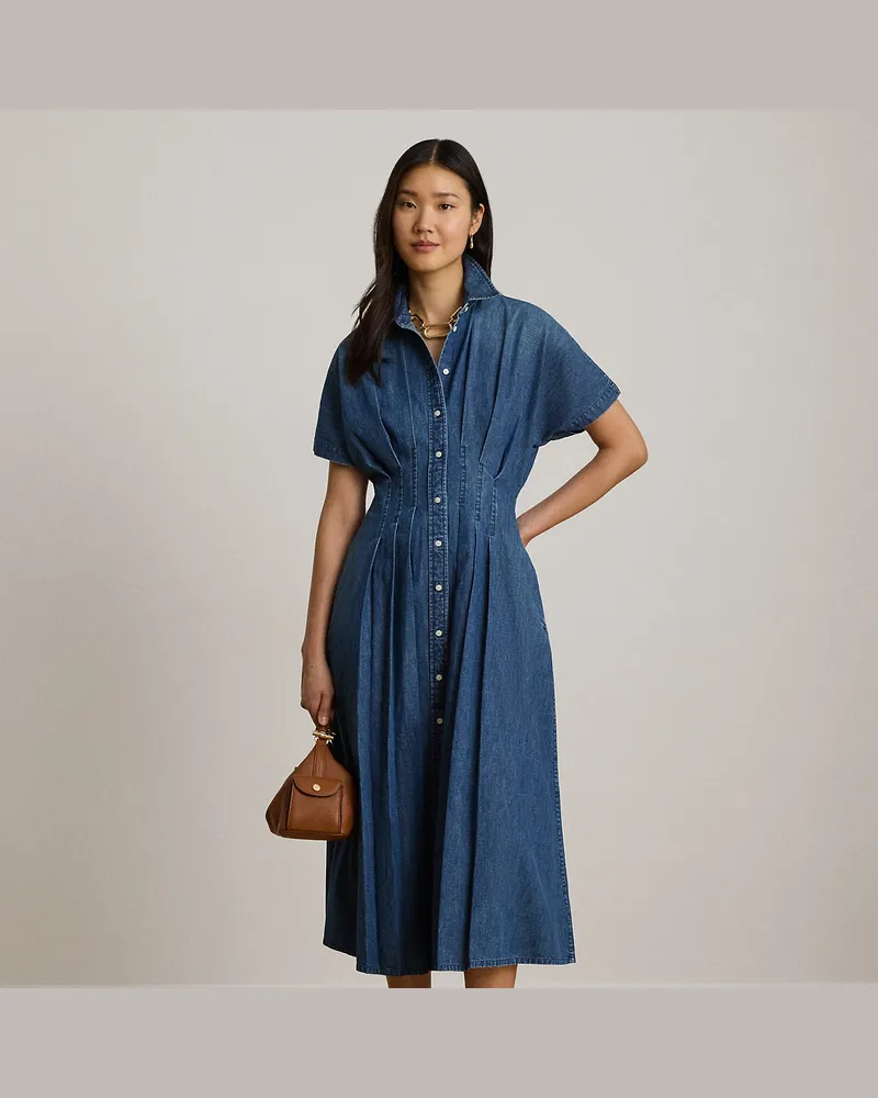 Ralph Lauren Denim-Hemdkleid mit Falten Blue