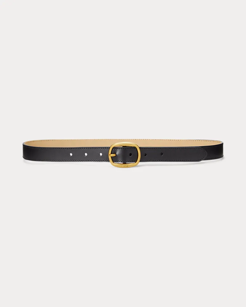 Ralph Lauren Schmaler Ledergürtel mit ovaler Schnalle Black