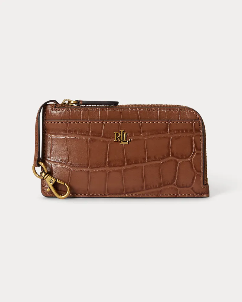 Ralph Lauren Leder-Kartenetui mit Krokodilprägung Brown