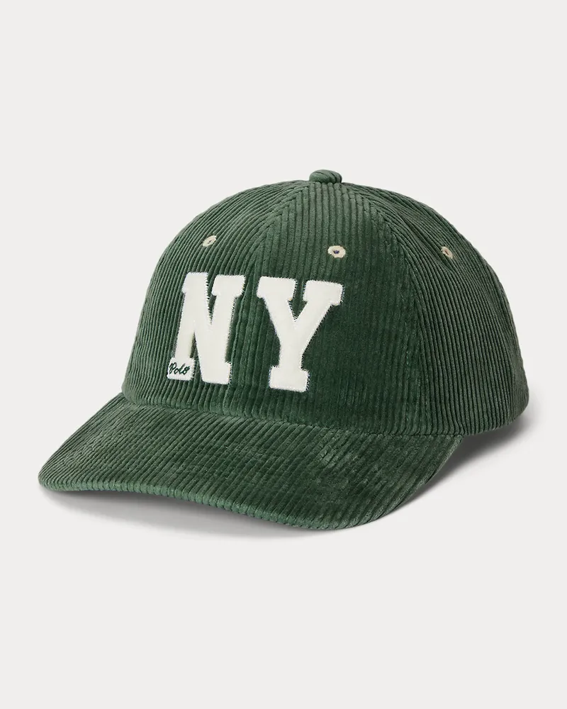 Ralph Lauren Kordsamt-Baseballkappe mit „NY“-Aufnäher Green