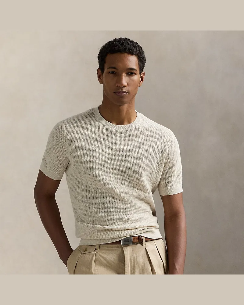 Ralph Lauren Strukturierter Leinen-Kurzarmpullover Cream