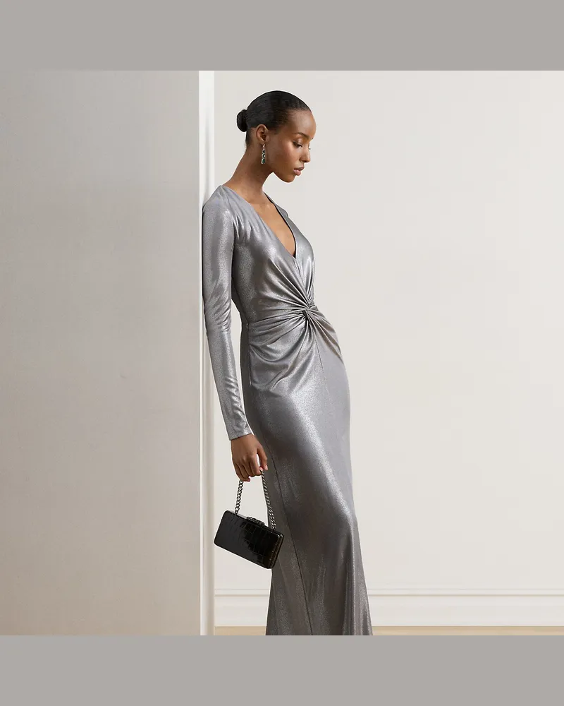 Ralph Lauren Metallic-Abendkleid aus Jersey mit Twist Silver