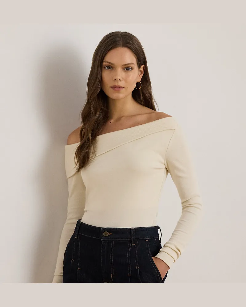 Ralph Lauren Asymmetrisches schulterfreies Top Cream