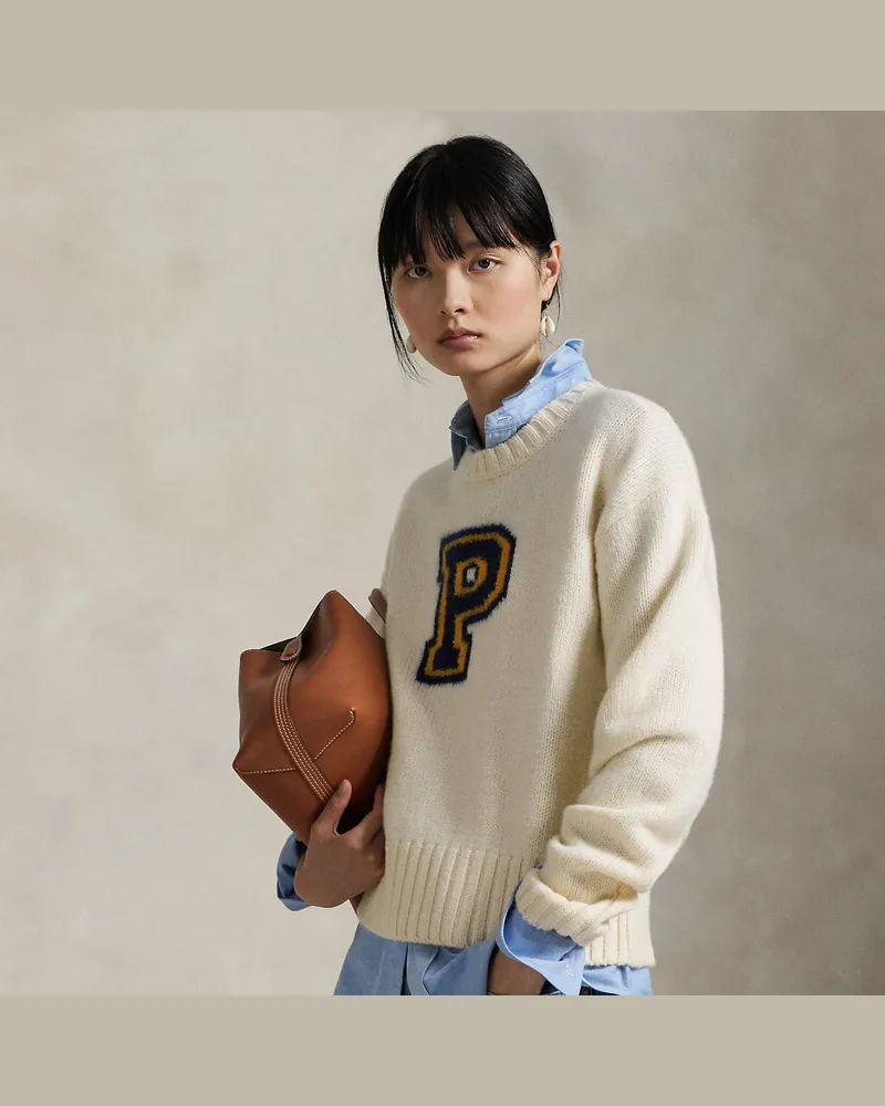 Ralph Lauren Pullover mit „P“-Logo aus Wollmischung Cream