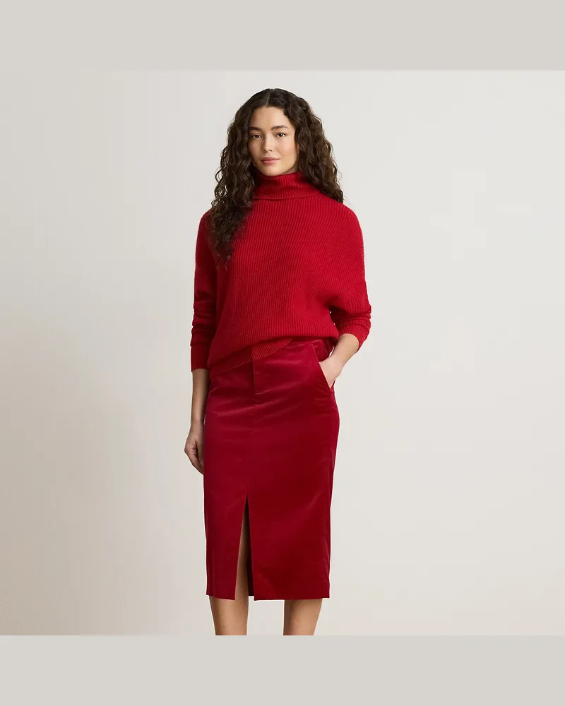 Ralph Lauren Bleistiftrock aus Stretchsamt Red