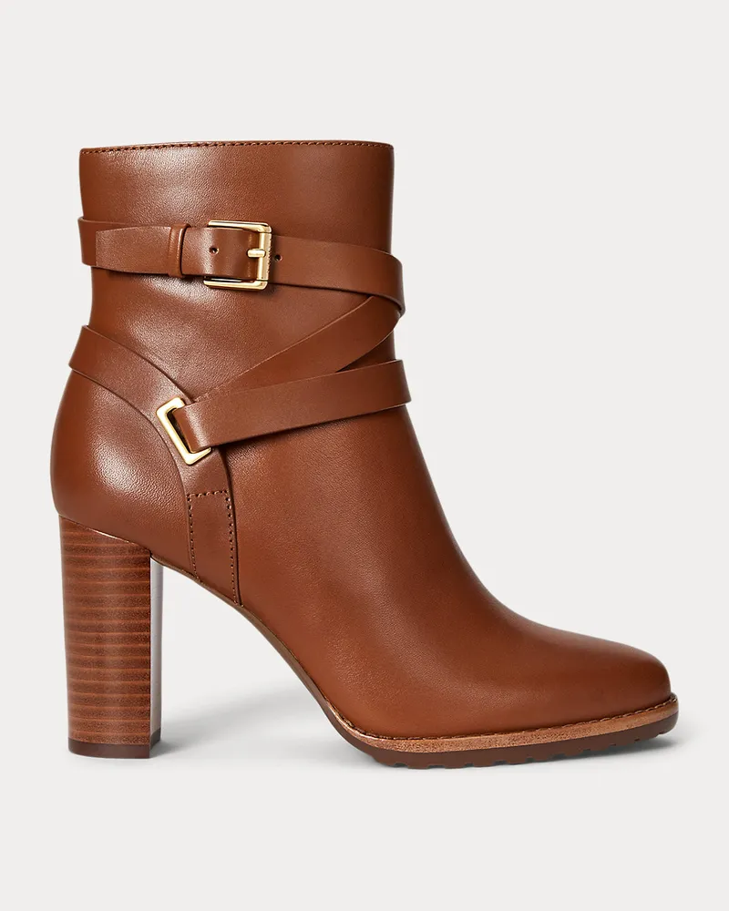 Ralph Lauren Leder-Stiefelette Collins mit Absatz Brown