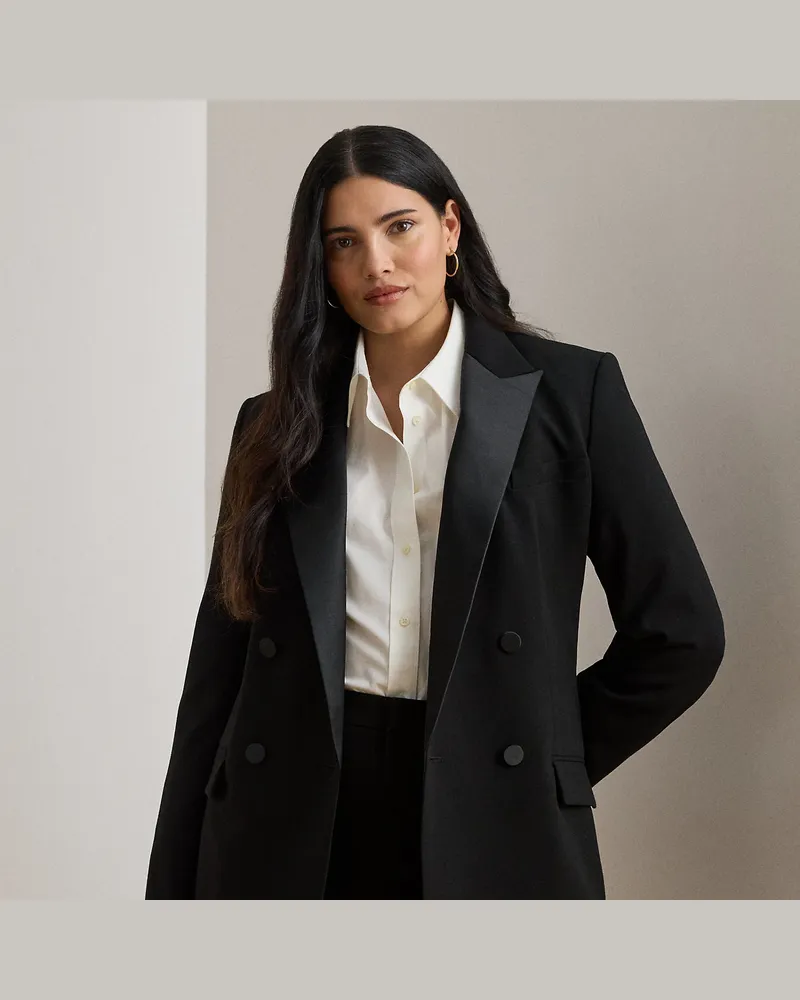 Ralph Lauren Plus Größen - Zweireihiger Blazer mit Satinbesatz Black
