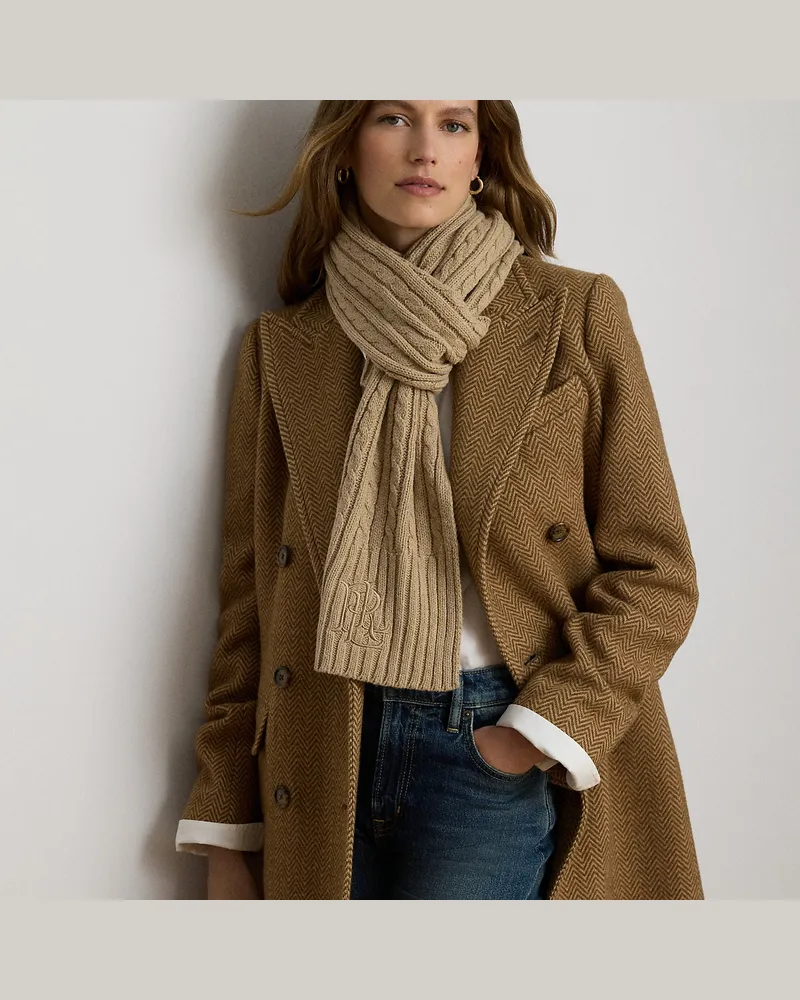 Ralph Lauren Zopfmusterschal mit gesticktem Logo Tan