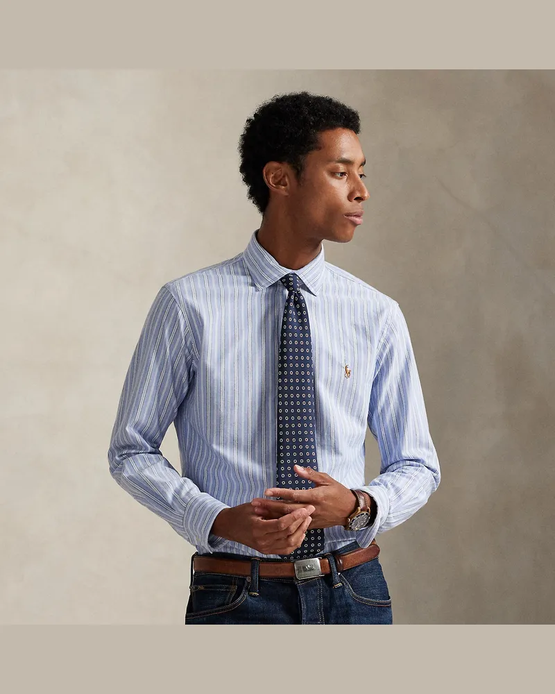 Ralph Lauren Gestreiftes Custom-Fit Oxfordhemd Blue
