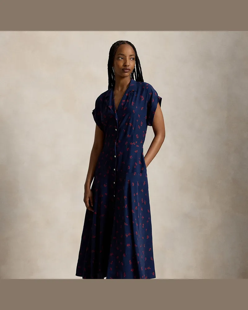 Ralph Lauren Geblümtes Hemdkleid mit Flügelärmeln Blue