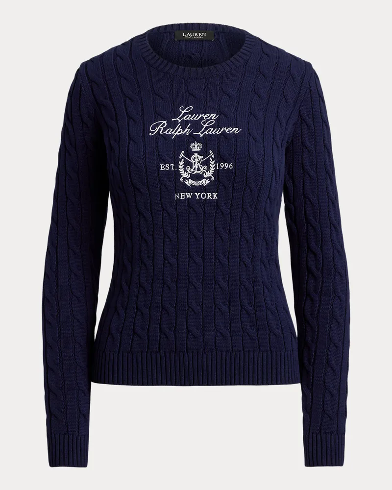 Ralph Lauren Zopfmusterpullover mit gesticktem Wappen Blue