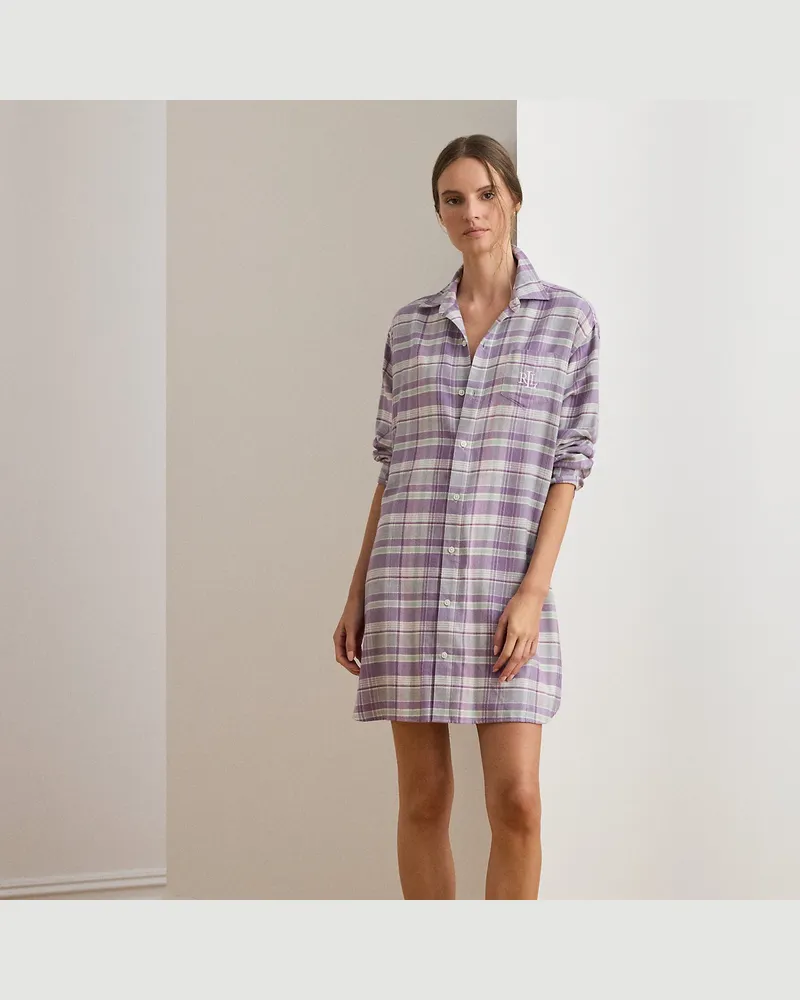 Ralph Lauren Plaid Cotton-Blend Twill Sleep Shirt Multi