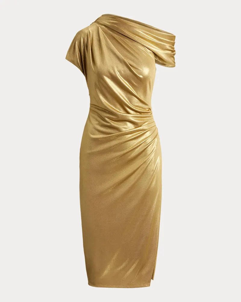 Ralph Lauren Schulterfreies Metallic-Cocktailkleid Gold