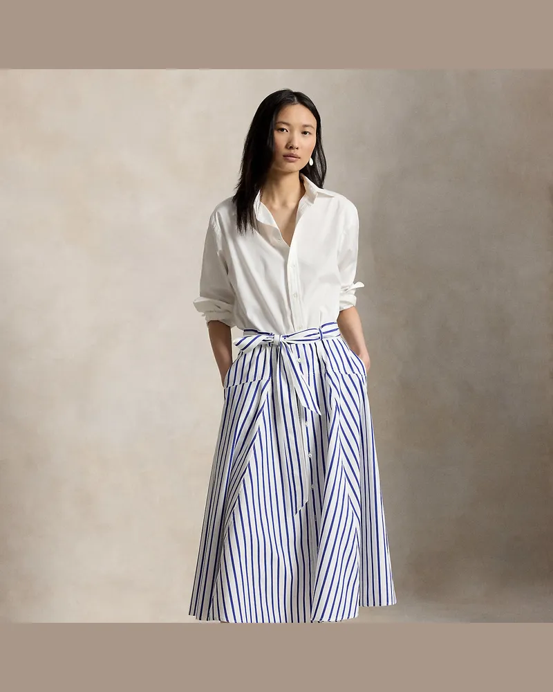 Ralph Lauren Gestreifter Baumwollrock in A-Linie Blue