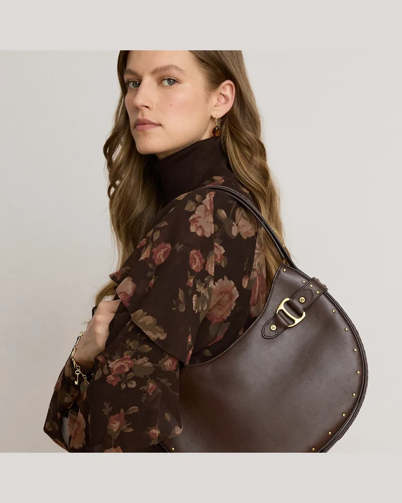 Ralph Lauren Große Schultertasche Tasha mit Nieten Brown