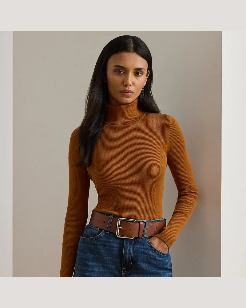 Ralph Lauren Kurzgrößen - Gerippter Rollkragenpullover Brown