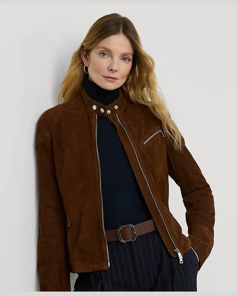 Ralph Lauren Bikerjacke aus Ziegenwildleder Brown